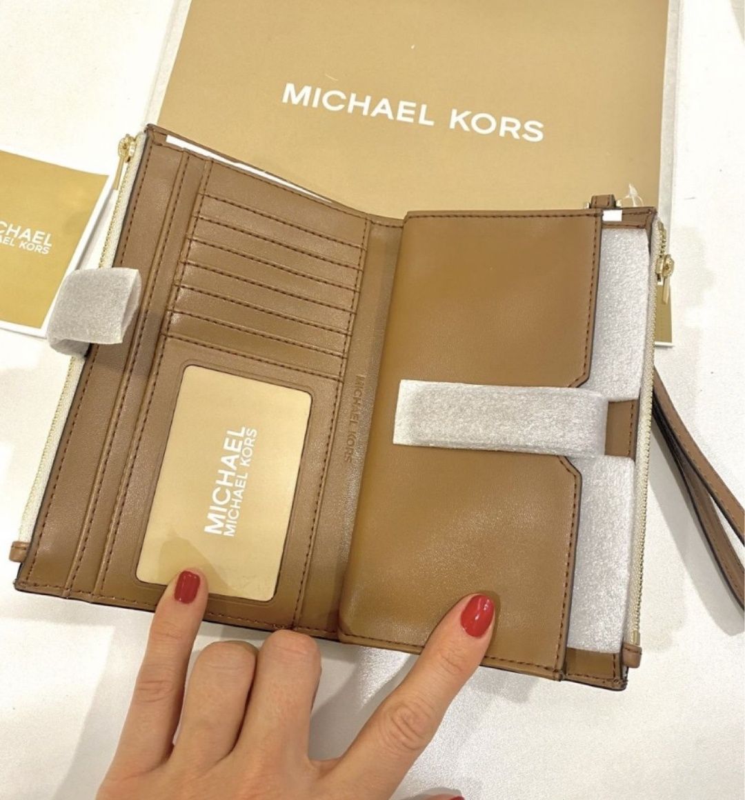 NOWY portfel MICHAEL KORS vanilla double zip skórzany oryginalny WARSZ