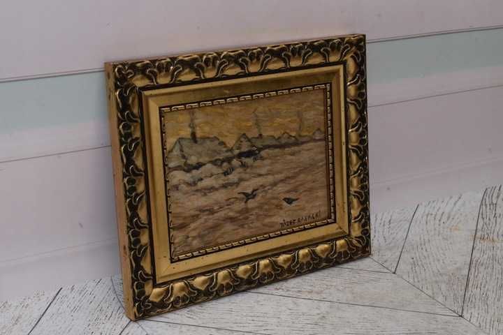 Józef Rapacki - Polski Zimowy Pejzaż - Domy w Śniegu - Polski Obraz