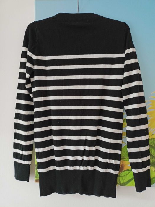 155/ czarno-biały cienki bawełniany sweterek damski eleganckirozm S/M