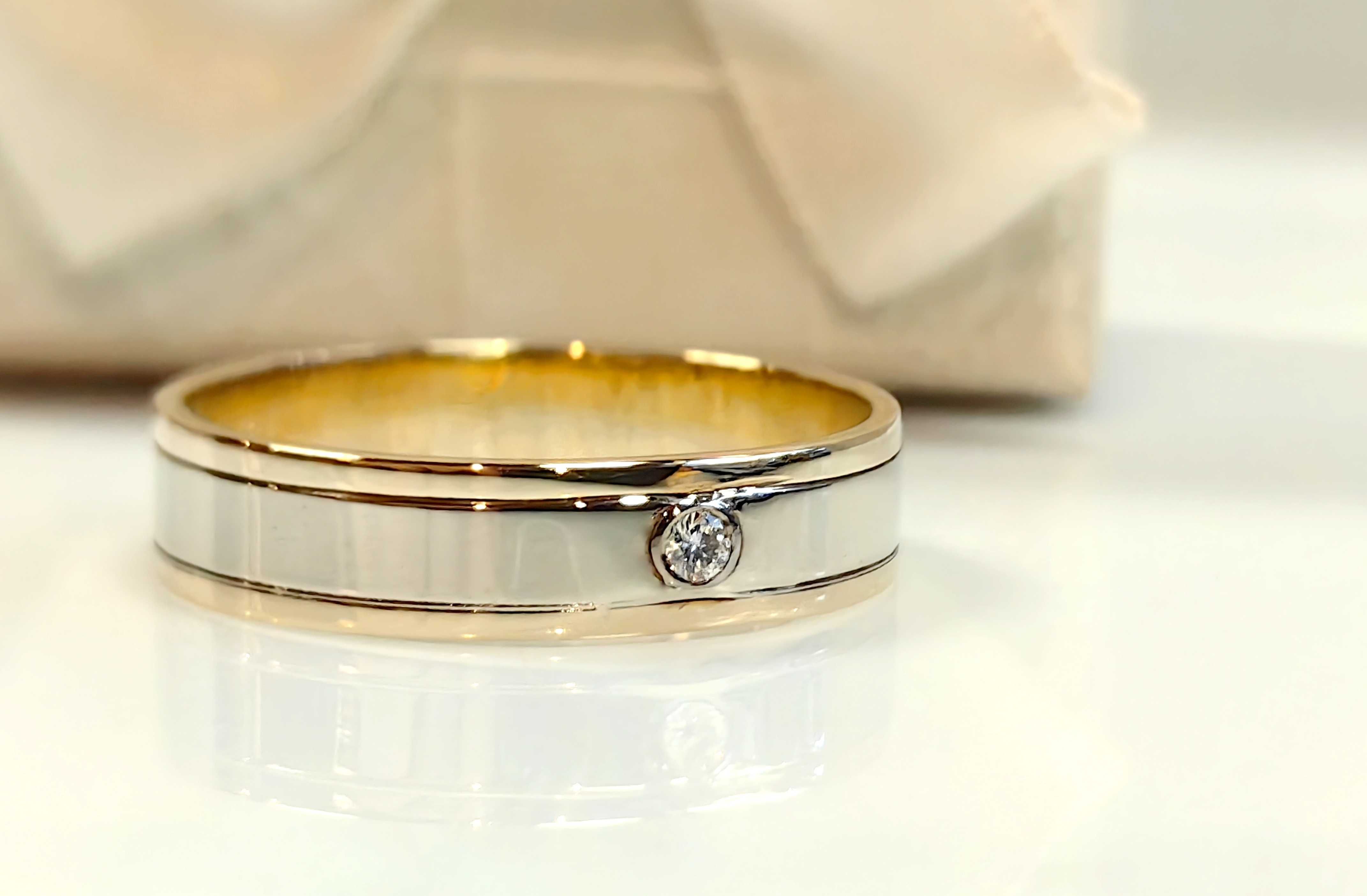 Złota Obrączka z Brylantem 585 14K 4,17g Brylant Diament Certyfikat AU