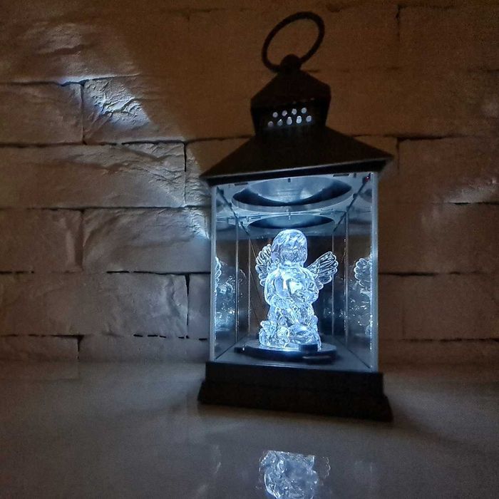 Znicz elektryczny Anioł latarenka aniołek ozdoba szary