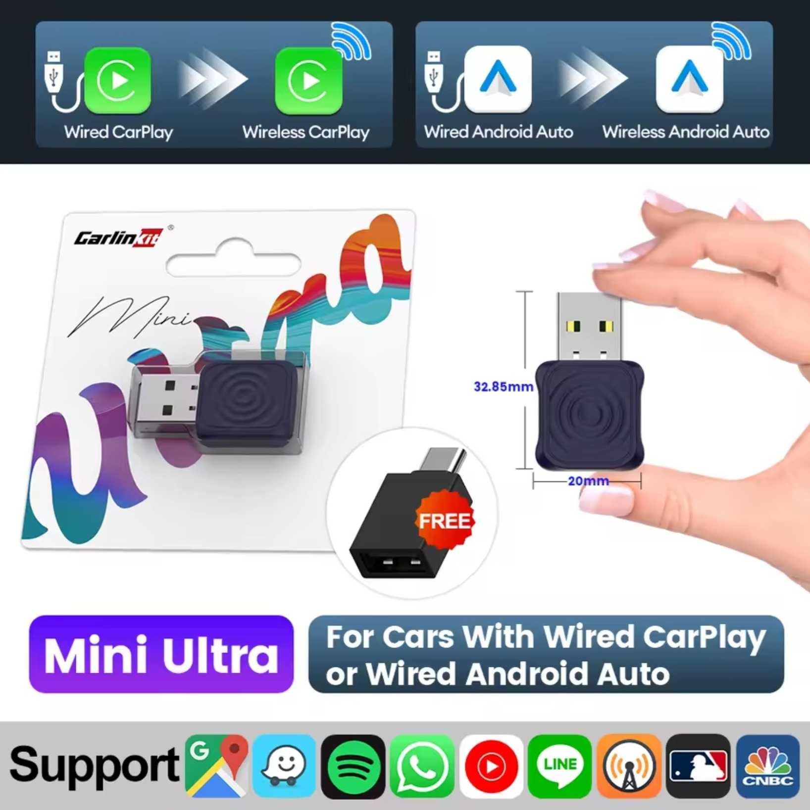 Carlinkit Mini Ultra 2025 - Адаптер беспроводного CarPlay/Android Auto
