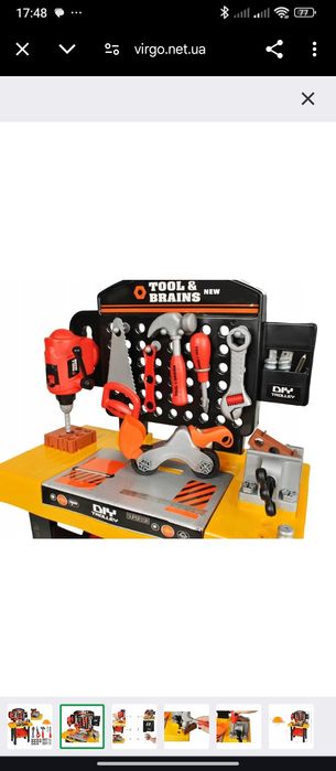 Дитячий верстак столик набір інструментів Моя майстерня на 35 предметі