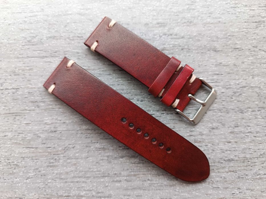 Skórzany pasek zegarka 22 mm ciemna czerwień/bordo S/M