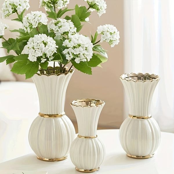 Jarro de cerâmica estilo creme branco - Vaso alto para rosas com água