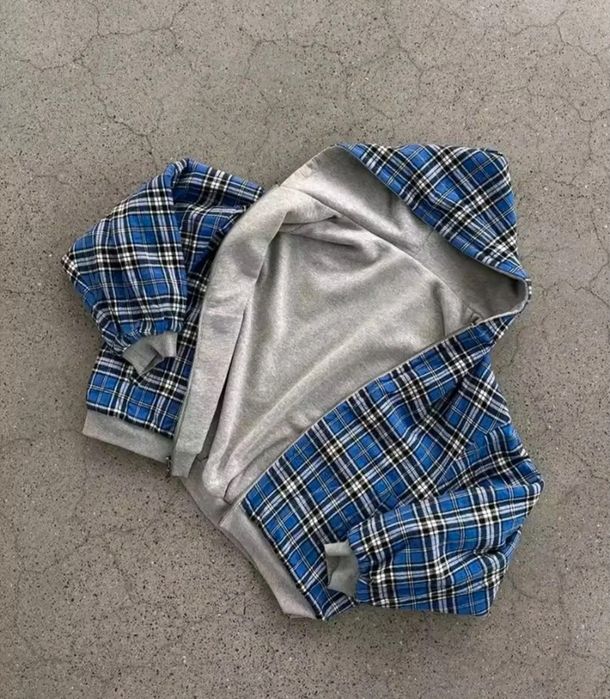 Szara Dwustronna Bluzs z Kapturem na Zamek Y2K