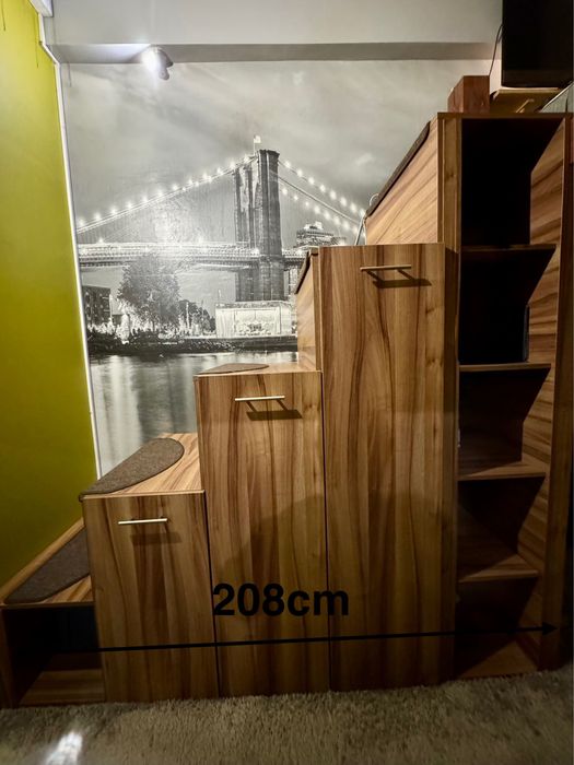 Łóżko piętrowe antresola wykonane z drewna wraz z schodami i biurkiem