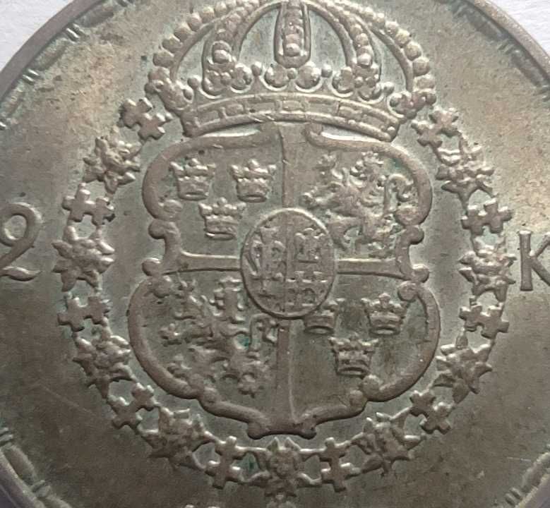 Moneta srebrna Szwecja 2 korony 1950 ładna srebro ag