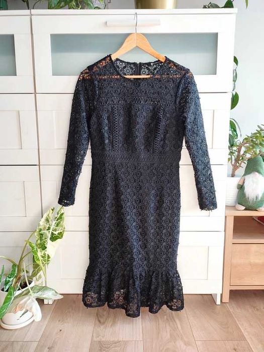 czarna koronkowa sukienka z gipiury wizytowa koktajlowa M