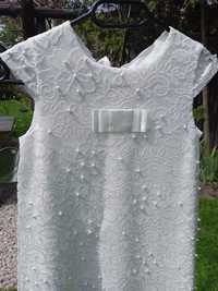 Biała sukienka z perłami, Komunia, Chrzest, wesele r.128