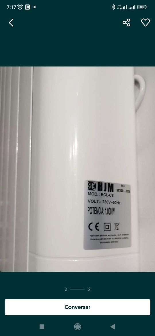 Aquecedor/ Emissor cerâmico HJM ECL 1000W