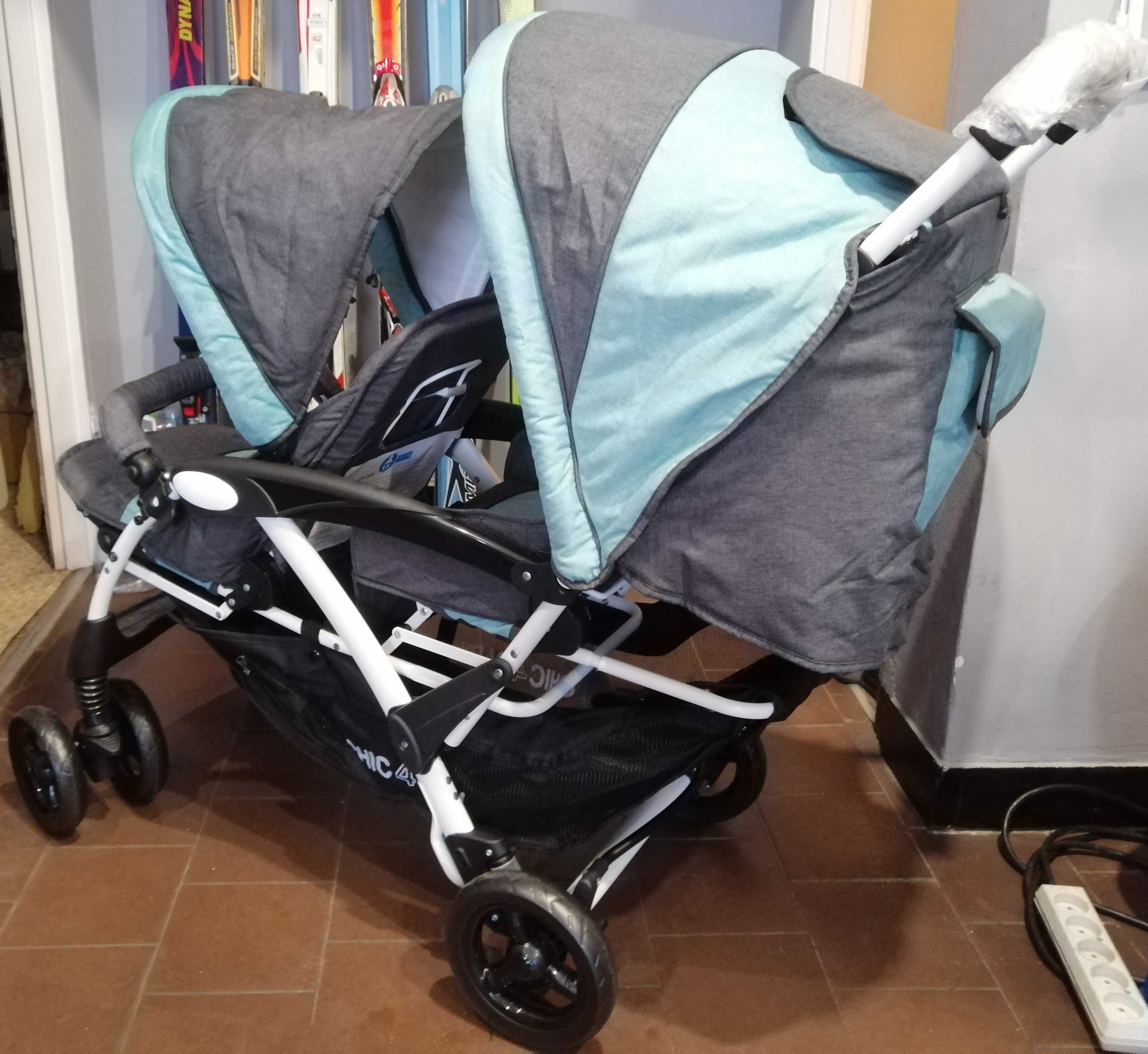 CHIC 4 BABY Wózek Spacerowy dla Rodzeństwa DUO Melange Mint + Gondolka