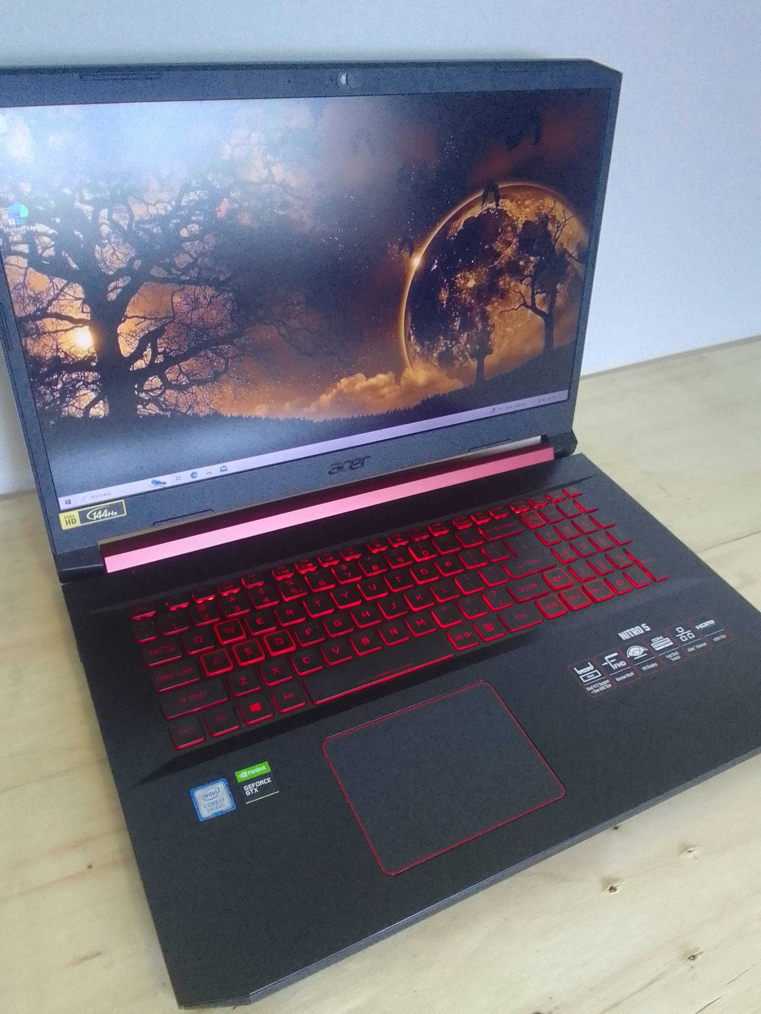 Acer nitro 5 , 2512GB SSD, i7, 1660Ti, Zadbany. Matryca 17'3 144Hz