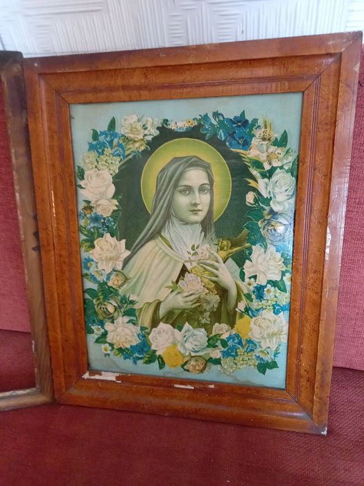 Stary obraz św.Teresy otwierana rama