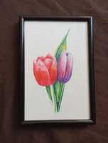 Tulipan, obrazek w ramce 10x15 cm, akwarela