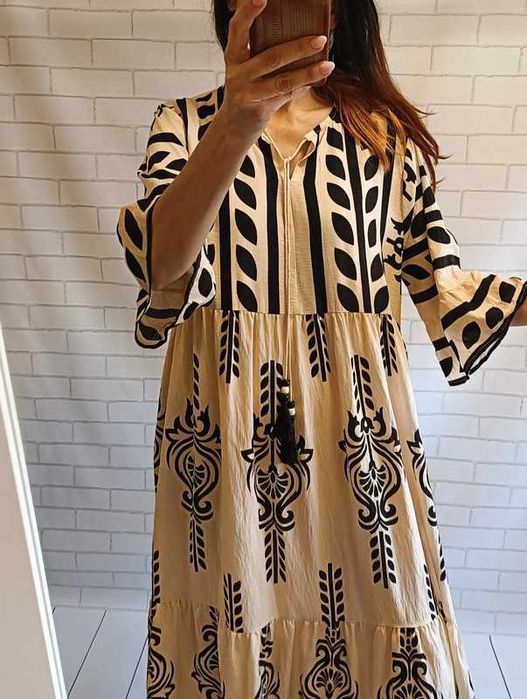 Długa nowa sukienka bawełna + len XXXL / 46 / 18