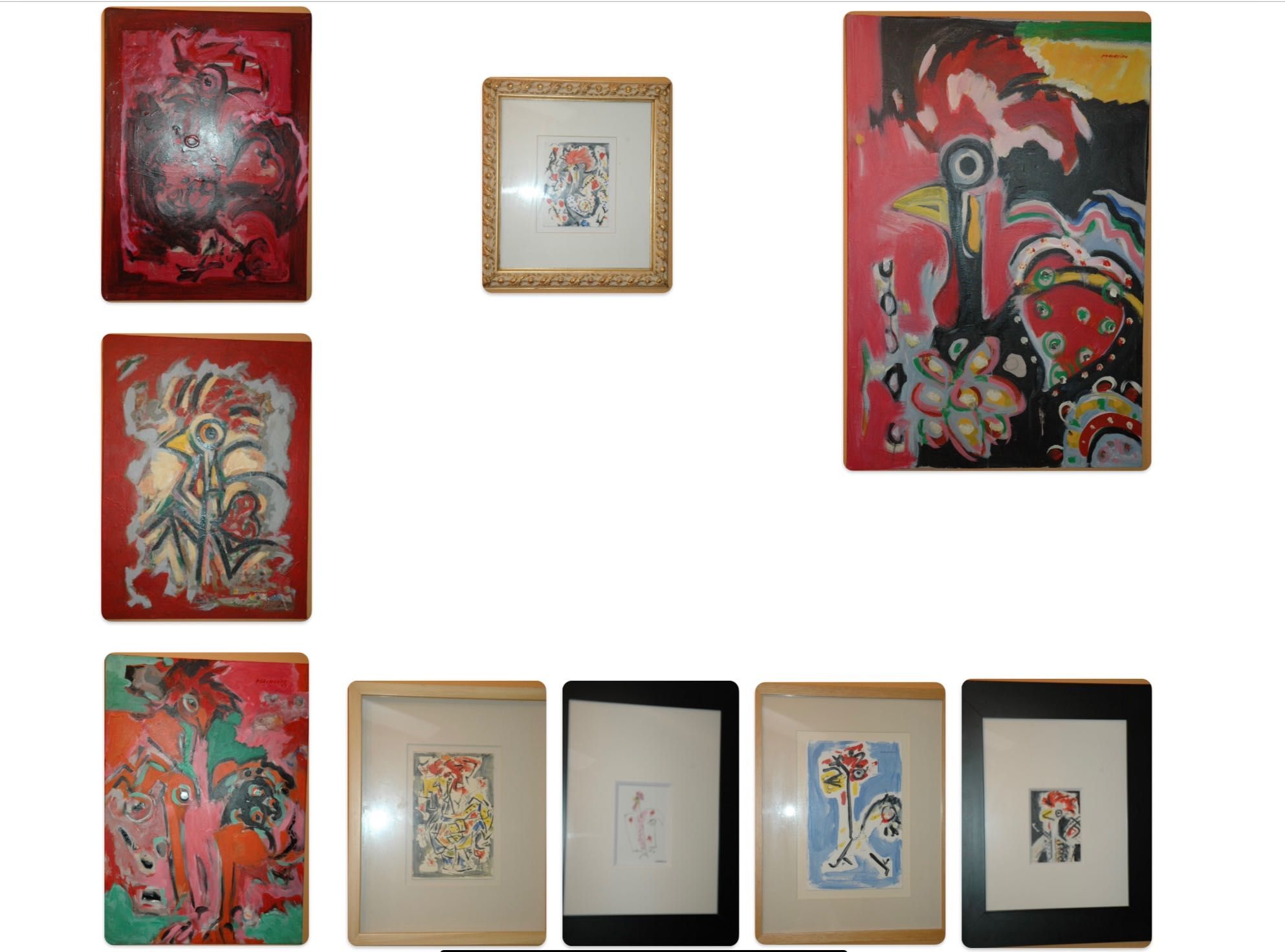 Conjunto de 9 quadros originais em tela e papel de pop arte