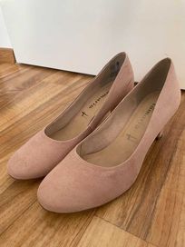 Pudrowo różowe buty na obcasie Tamaris 40 nude swieta sylwester