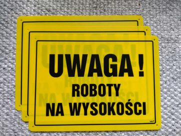 Znak, Tablica BHP uwaga roboty na wysokości, używaj szelek, 4szt. NOWE