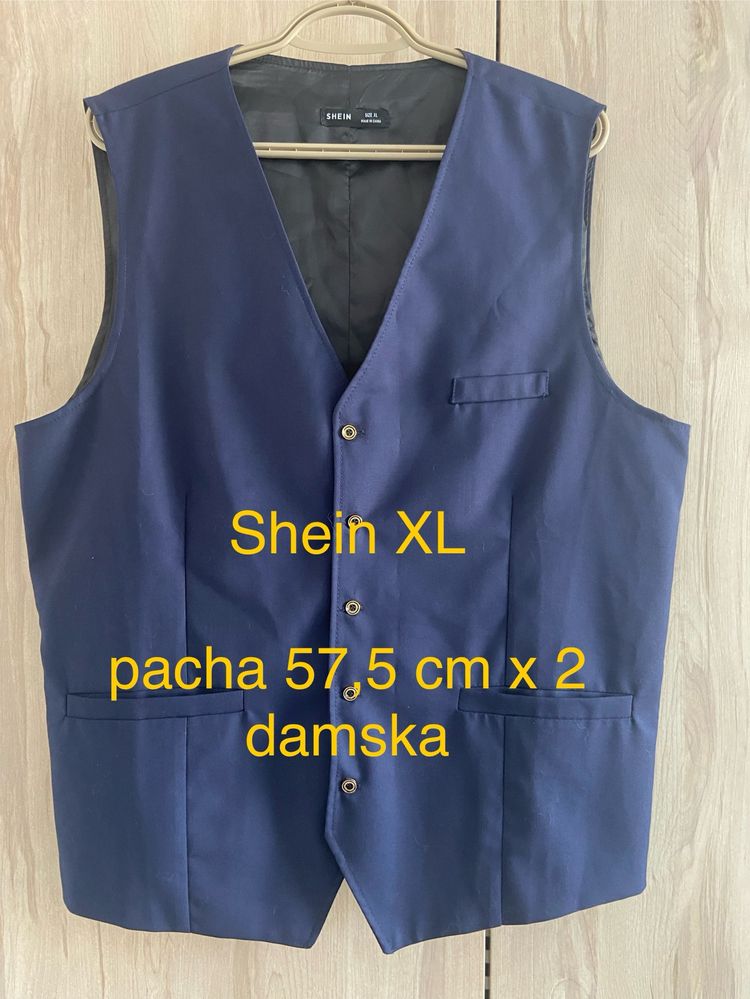 Shein XL granatowa kamizelka na guziki damska elegancka Vintage