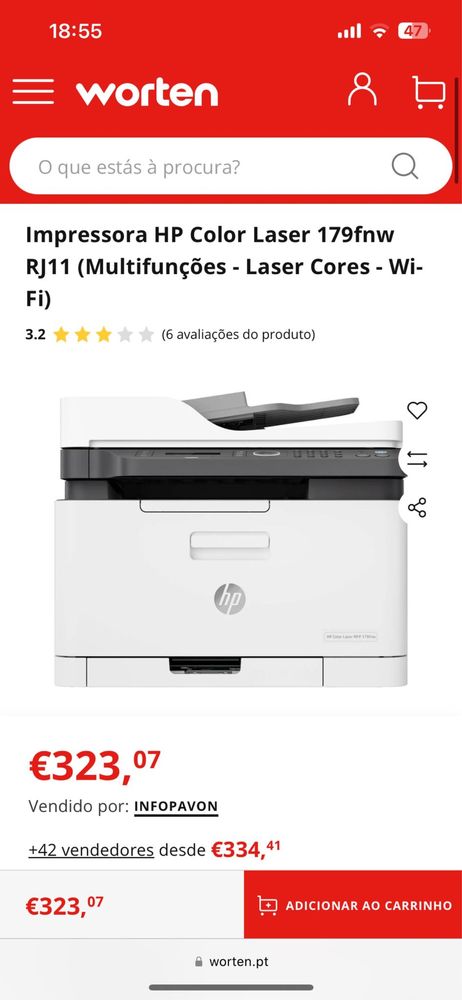 Impressora HP Color Laser 179fnw RJ11