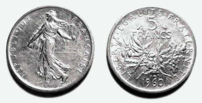 Moedas Francesas - 5 Francos (em Prata)