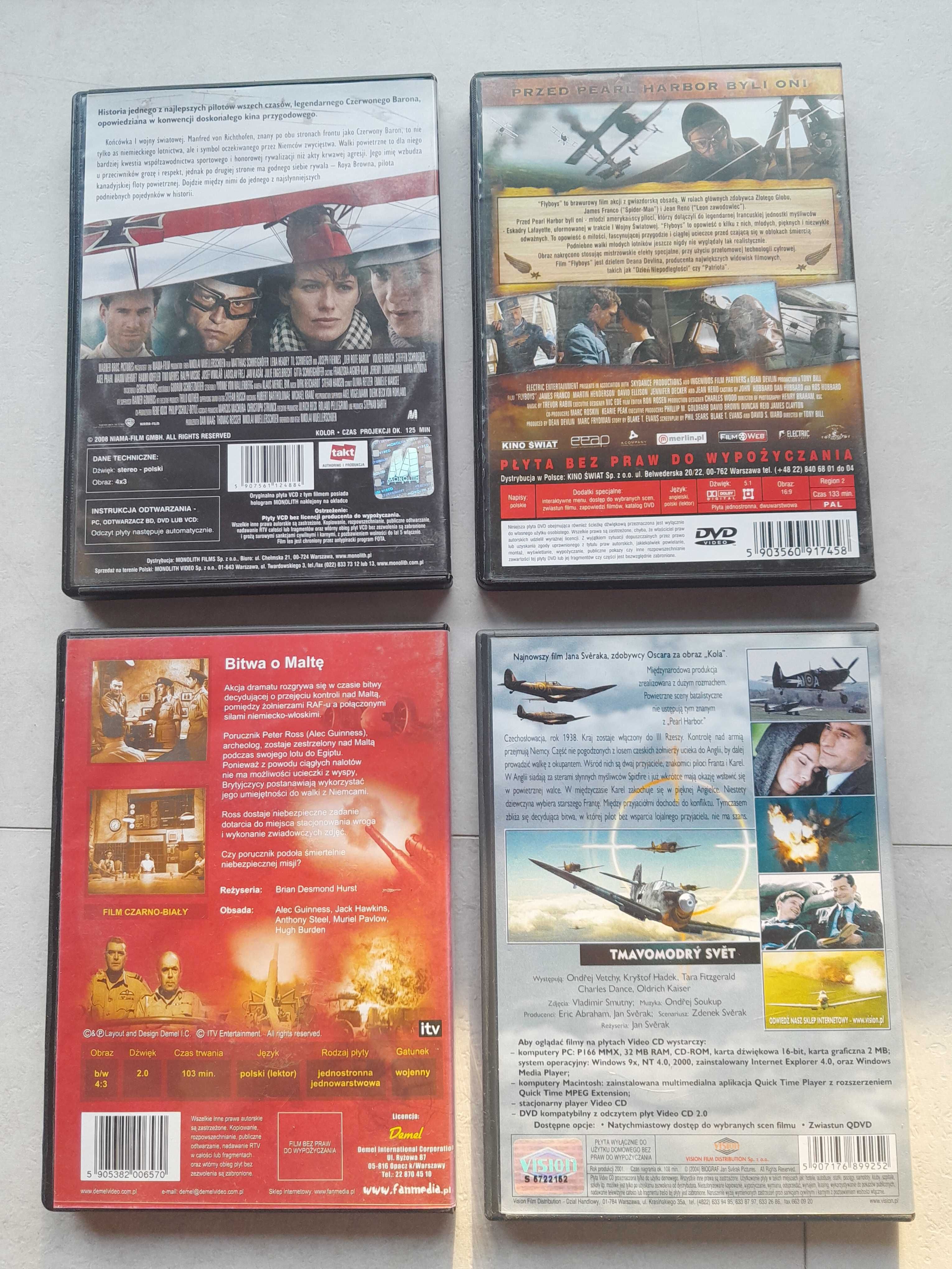 Filmy DVD i VCD zestaw 4 sztuki lotnicze Red Baron Bitwa o Maltę inne