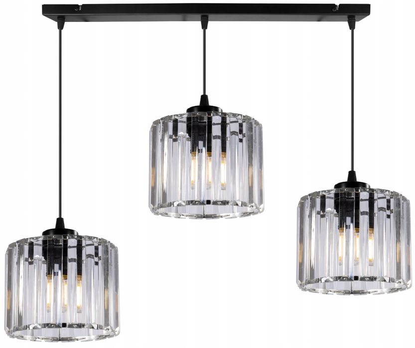 Czarna wisząca lampa 3 punkty swiatła kryształowy żyrandol kryształ