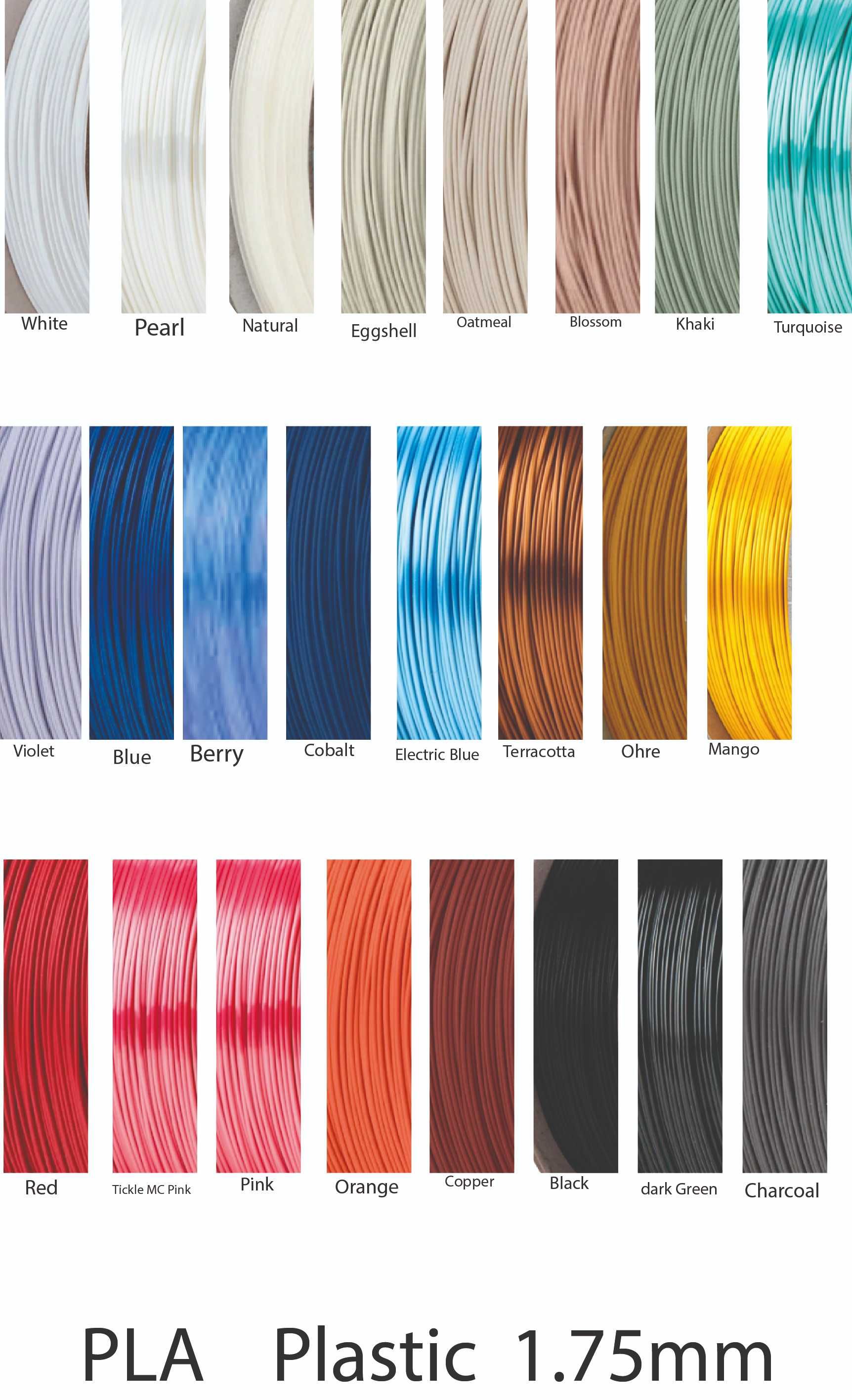 Filamento PLA e PETG e  rPP GF30 de 1,75 e 2,85 mm. 27 cores 1 Kg