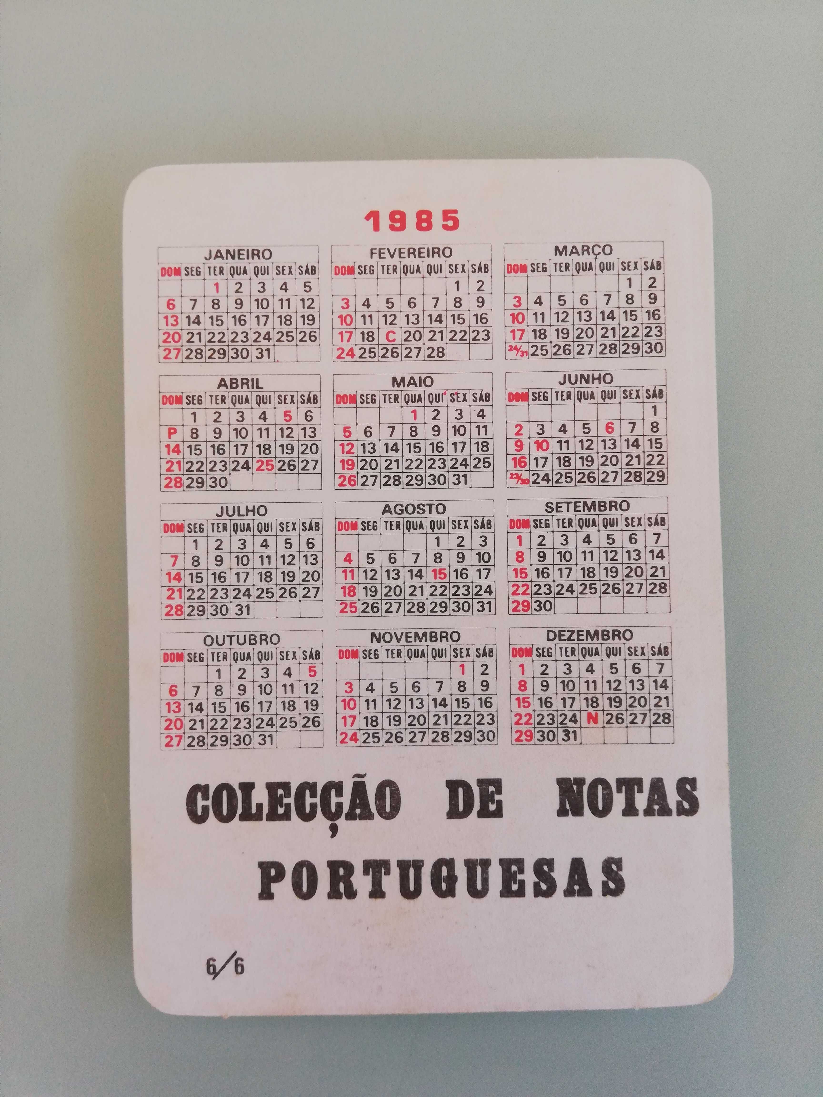 Calendários de bolso - Notas portuguesas