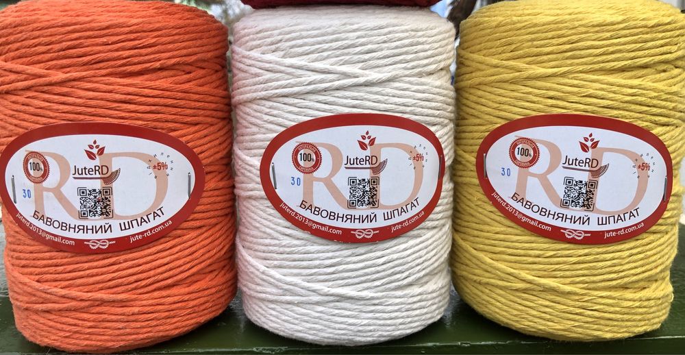 Шнур шпагат бавовняний для макраме 3,5 та 4 мм