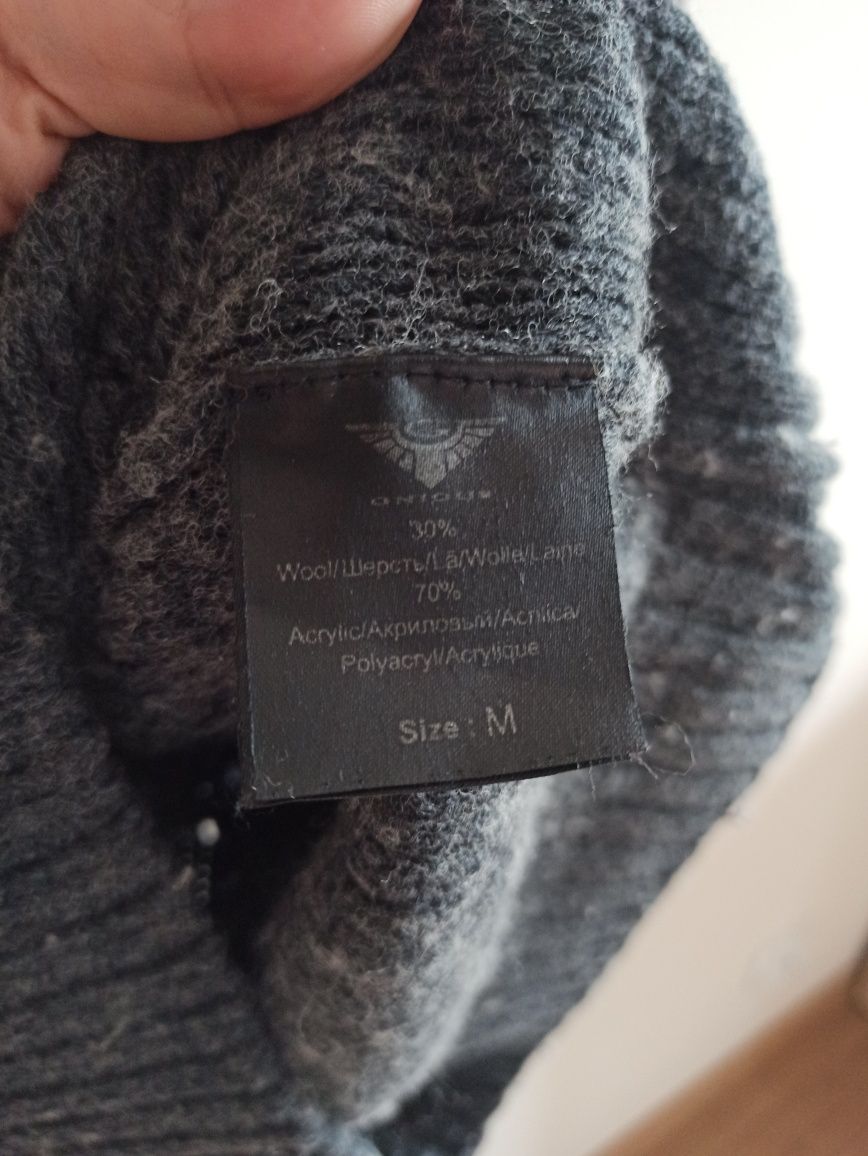 Wełniany sweter z kapturem szary melanż Gnious M/38 rozpinany