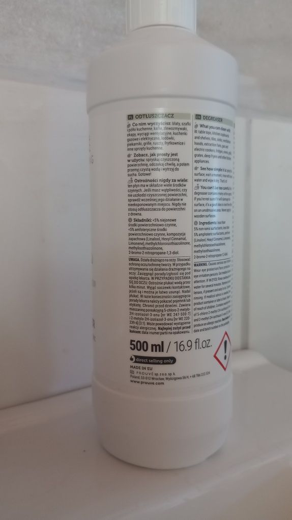 Odtłuszczacz, PROUVE, poj 500 ml