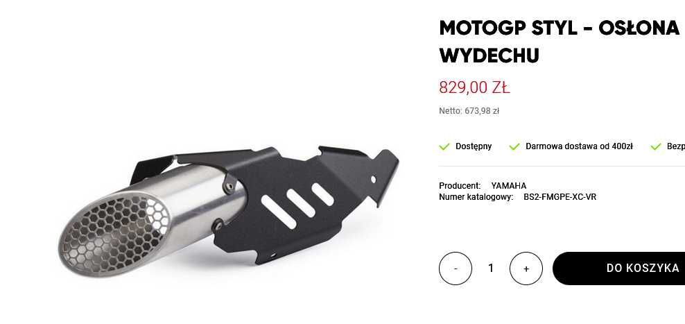 Yamaha MT09/sp '17-20r OSŁONA wydechu tłumika NAKŁADKA oem