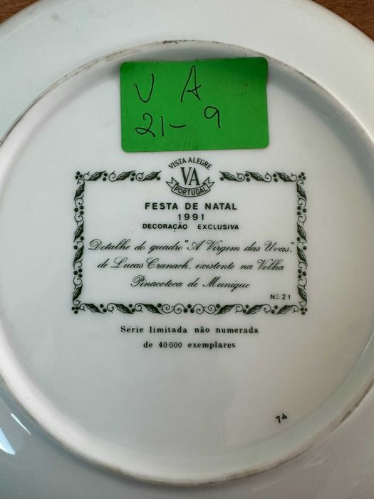 Coleção de Pratos Vista Alegre "Festa de Natal" de 1983 a 2006