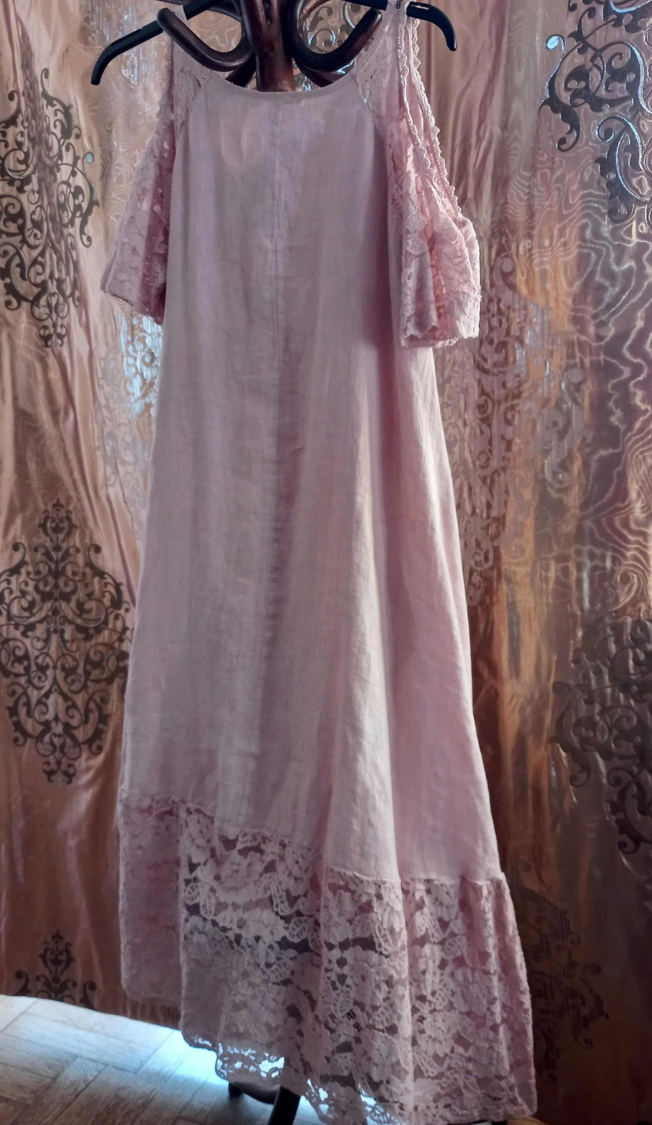 Suknia letnia lniana w stylu boho, made in Italy , oversize.