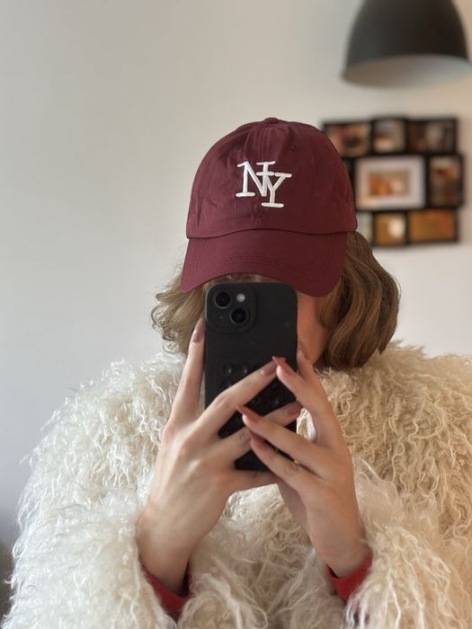 Czapka z daszkiem baseballowa NY New York burgundowa jesień pinterest