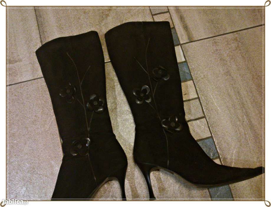 EKSBUT J NOWE KOZAKI kwiatki SKÓRA brąz roz 38 wk 25 cm ZIMA