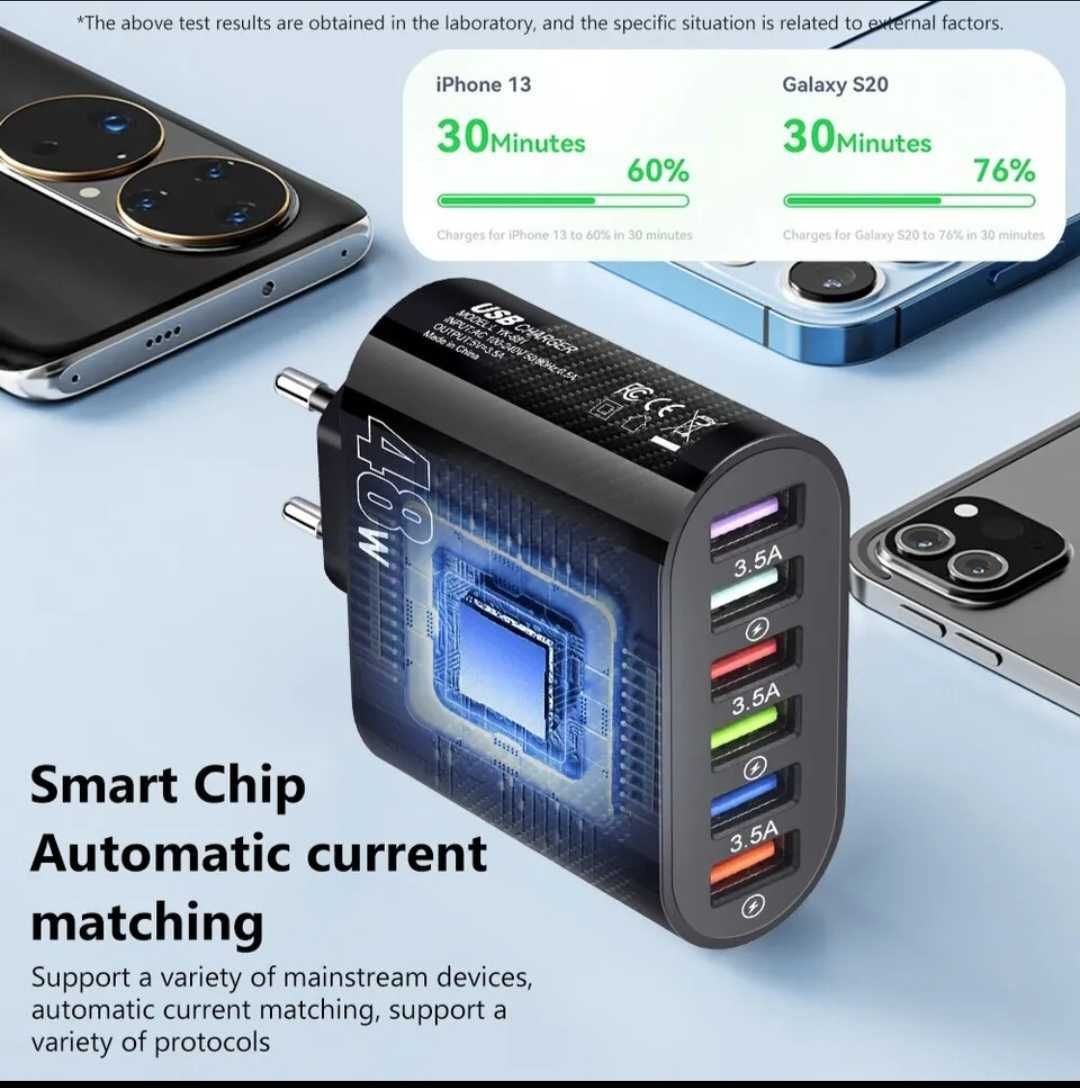 Olaf 6-portowa ładowarka USB QC 3.0 48W Szybkie ładowanie