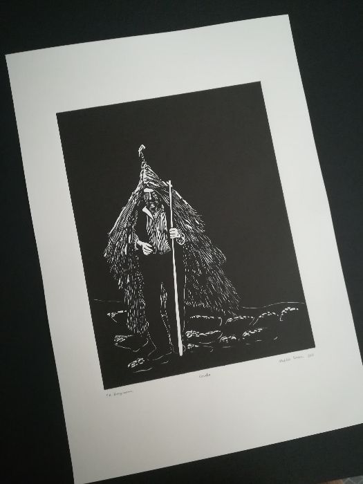Linogravura gravura linóleo "Corucho" original assinado arte desenho