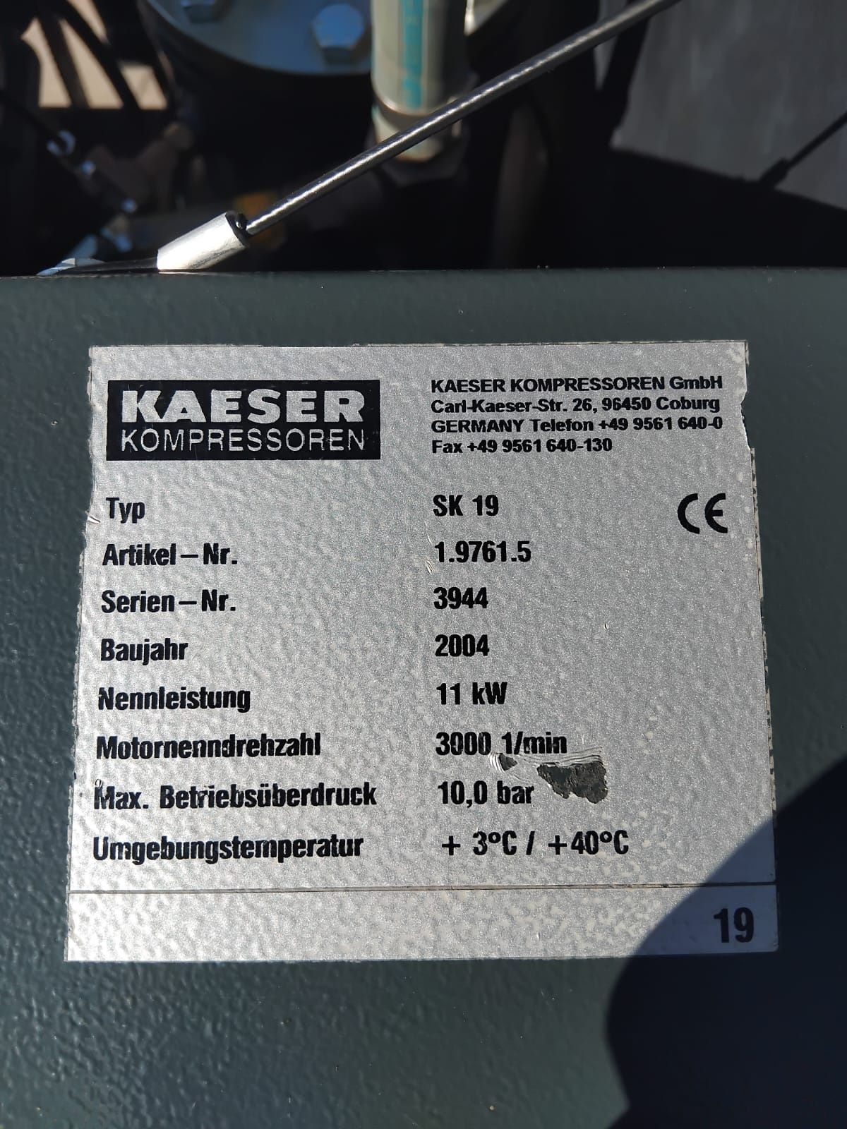 Kaeser SK19 11kw 1.25m³/min Sprężarka śrubowa kompresor