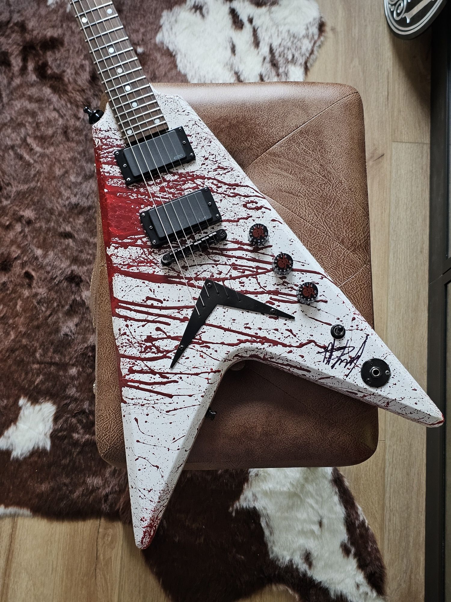 Washburn V Gary Holt signed autograf Custom Belfegor Blood Splatter