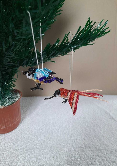 птица из бисера на елку игрушка синица колибри