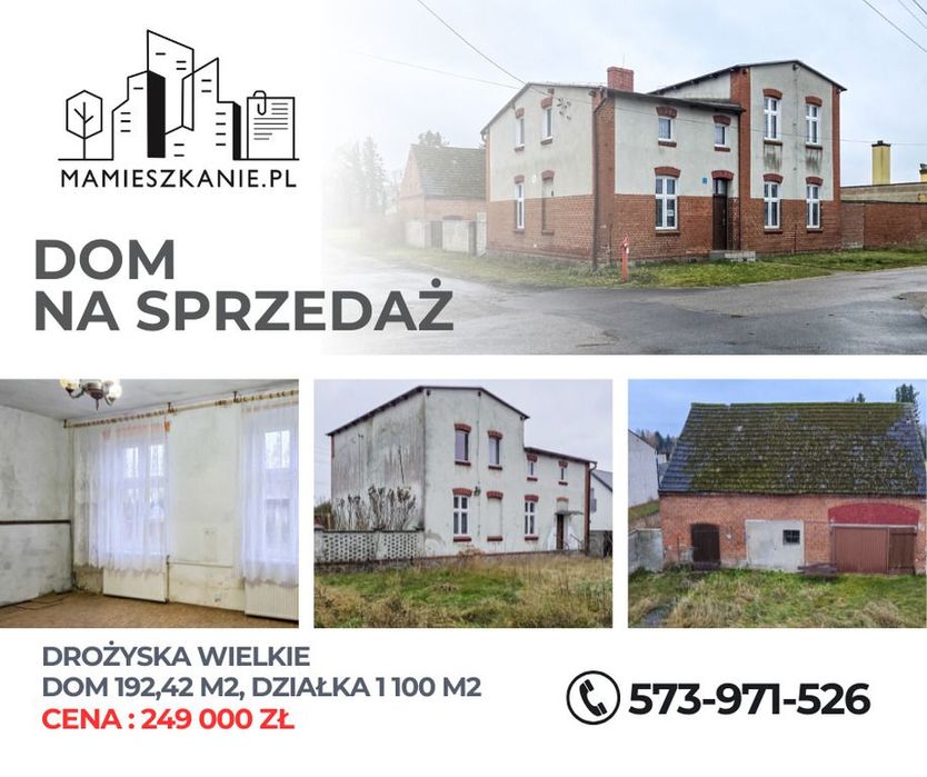 Dom 192 m² + działka 1100 m², Drożyska Wielkie