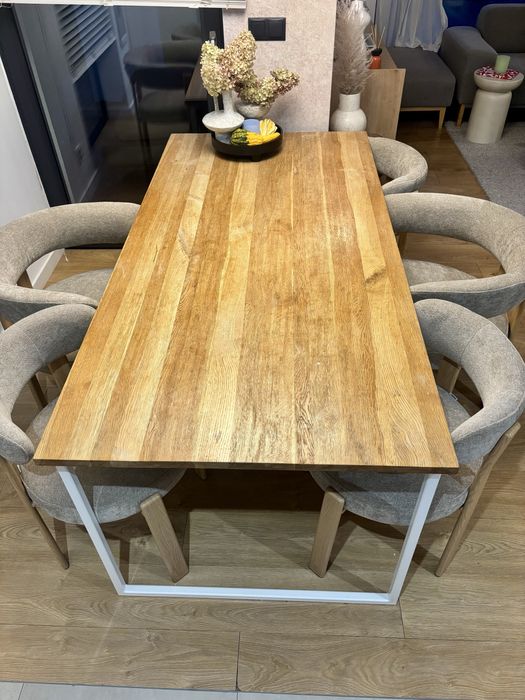 Stół z blatem drewnianym na białym stelażu 180 cm