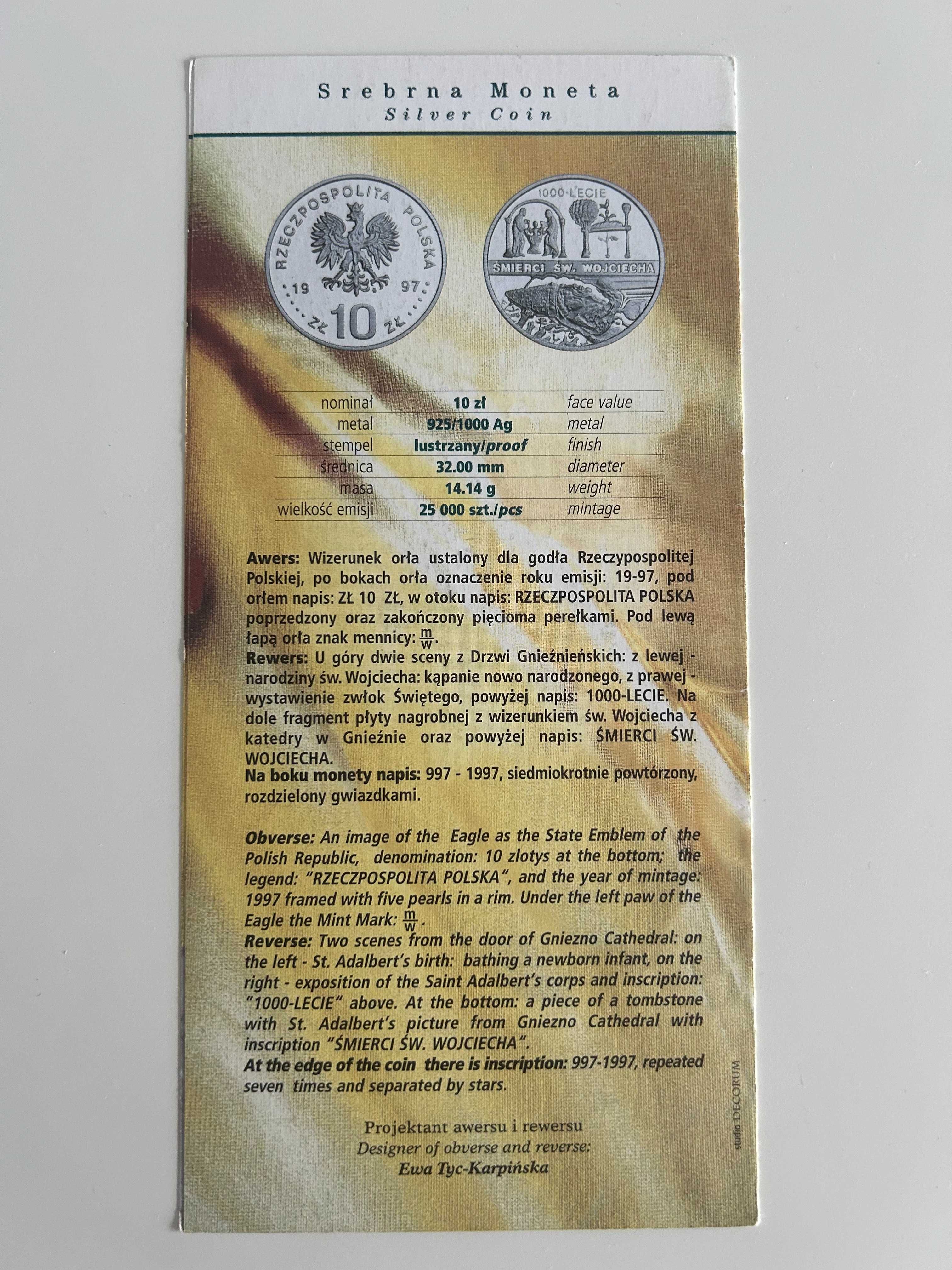 Folder emisyjny 1000 Lecie Śmierci Św. Wojciecha 1997 rok