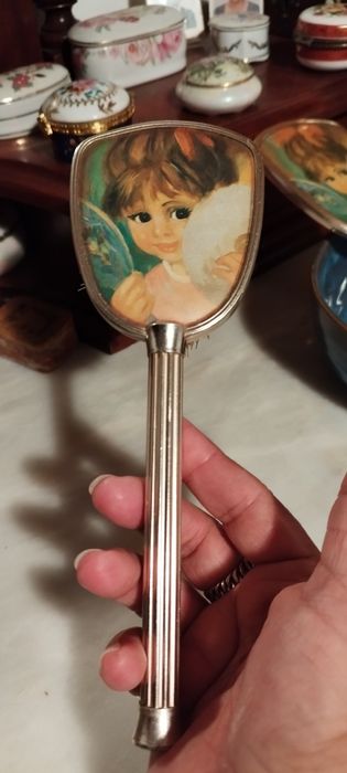 Conjunto vintage de espelho e escova