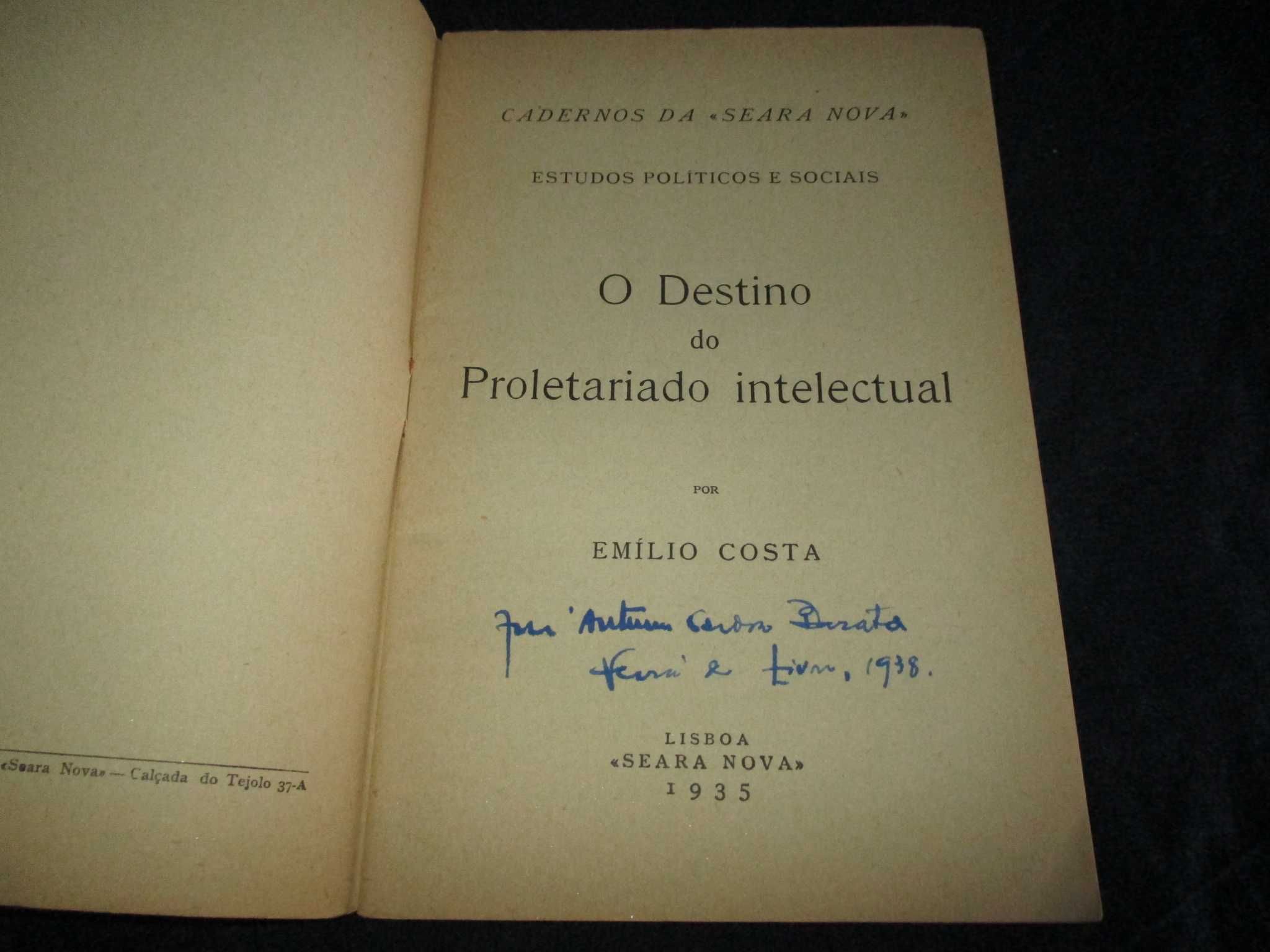 Livro O Destino do Proletariado Intelectual Emílio Costa 1935