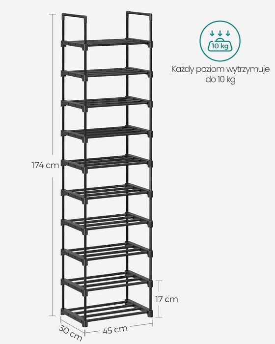 Organizer do przechowywania butów wysoki 10 poziomów czarny nowy