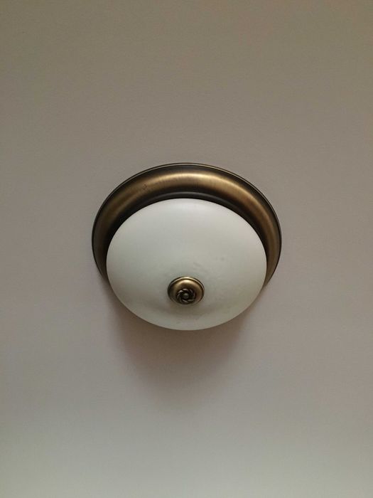 Plafond teto clássico latão vidro branco fosco 40cm